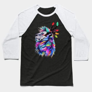 Colorful Lion Face Aztec Baseball T-Shirt